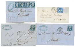 Lot 4 Lettres Avec 20c(n°14) : Bande De 4, Picage SUSSE, Variété POSTF, Bord De Feuille. TTB. - 1853-1860 Napoleon III