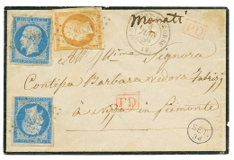 CORSE : 1859 10(n°13) Pd + 20c(n°14)x2 Pd Obl. PC 3060 + T.15 ST FLORENT EN CORSE Sur Env. Pour NICE(SARDAIGNE). - 1853-1860 Napoléon III.