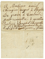 1813 Cachet De Censure "EX JM" Au Verso D'une Lettre D'un Prisonnier FRANCAIS (capturé Sur Le Navire REGOUIE) Dat - Bolli Militari (ante 1900)