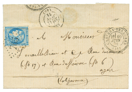 1871 20c BORDEAUX(léger Pli) Obl. GC 765 + T.24 CASTERA-VERDUZAN Sur Lettre Pour AGEN. Superbe. - 1849-1876: Période Classique