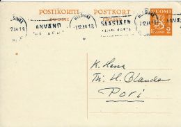 FINLANDIA FINLAND 2 M 1944 HELSINKI To PORI - Enteros Postales