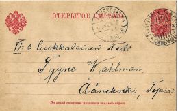 FINLANDIA FINLAND 10 P RUSSLAND 1909 TAMMERFORS To AANEKOSKI - Postal Stationery