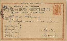 FINLANDIA FINLAND 10 P ORANGE 1891 HELSINGBORG TO PAROLA - Enteros Postales