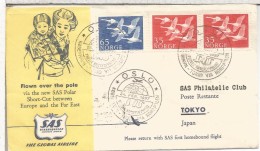 NORUEGA 1957 PRIMER VUELO OSLO TOKYO RUTA POLO NORTE AL DORSO LLEGADA - Briefe U. Dokumente