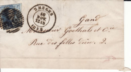 Ongeopende Brief Medaillon 20 C  Brugge Bruges 10 November 1858 Naar  Gent - 1849-1865 Medallones (Otros)