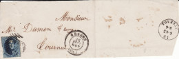 Brief Fragment  Medaillon 20 C  Brugge Bruges 22 September 1861 Naar Tournai Doornik - 1849-1865 Medallones (Otros)