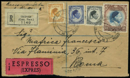 Lettre N° 126, 127, 132 Et 134 Sur LR Expres De Tripoli 30.4.52 Pour Rome, Arrivée 1.5.52 Et 2.5.52,... - Autres & Non Classés