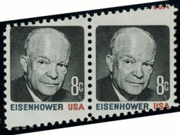 Neuf Sans Charnière N° 921, 8c Eisenhower, Paire Hor, Variété De Piquage à Cheval... - Autres & Non Classés