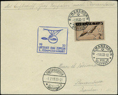 Lettre N° 15, Seul Sur L, Zeppelin 3 SAF 1933, Càd Romanshorn I.VII.33 Càd De Transit... - Andere & Zonder Classificatie