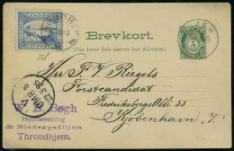 Lettre Vignette Bleu à 2 Ore Vadso, Expédition Polaire Mars 1895 Sur Entier Postal à 5 Ore... - Andere & Zonder Classificatie