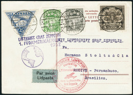 Lettre Zeppelin. 1er SAF 1932. C.P. De Riga (18.3.32). Cachet Berlin-Friedrichshafen, Pour Recife-Pernambuco.... - Andere & Zonder Classificatie