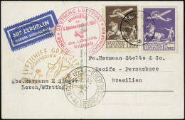 Lettre N° 2 + 5, Sur CP Illustrée Zeppelin 3 SAF 1932, Càd Bronshoj 14.4.32 Pour Recife... - Other & Unclassified