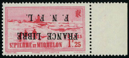 Neuf Sans Charnière N° 264A, 1.25 France Libre, Surcharge Renversée, T.B. Signé Calves - Andere & Zonder Classificatie