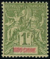 Neuf Avec Charnière N° 15a, 1f Olive Double Légende Indochine, T.B. Rare, Signé - Other & Unclassified