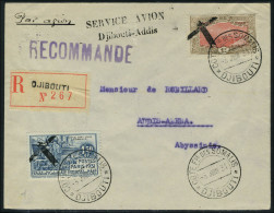 Lettre N° 97 + 140, Les 2 Valeurs Sur LR PA Surchargée Avion Service Djibouti-Addis 3.6.31, T.B. - Altri & Non Classificati