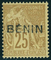 Neuf Sans Gomme N° 8A, 25c Bistre Jaune, Surcharge Bénin En Noir Avec Accent, Non émis, T.B.... - Andere & Zonder Classificatie