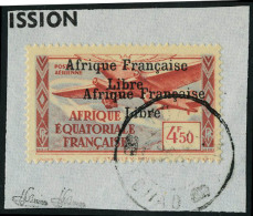 Fragment N° 17a, 4f50 Afrique Francaise Libre, Double Surcharge Sur Petit Fragment, T.B. Signé JF Brun - Autres & Non Classés