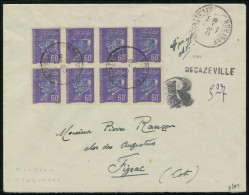 Lettre DECAZEVILLE N° 2, 60c Violet, Bloc De 8 Type I Et II Sur LR De Decazeville 28/8/44 Pour Figeac,... - Autres & Non Classés