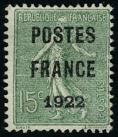 Neuf Sans Gomme N° 37, 15c Postes France 1922, T.B. - Autres & Non Classés