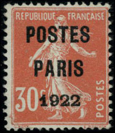 Neuf Sans Gomme N° 32, 30c Postes Paris 1922 T.B. - Autres & Non Classés