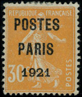 Neuf Sans Gomme N° 26/29, Les 4 Valeurs Postes Paris 1921, T.B. Dont N° 28 Signé A Brun - Autres & Non Classés