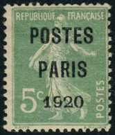Neuf Avec Charnière N° 24, 5c Postes Paris 1920, Charnière Forte Sinon T.B. - Autres & Non Classés