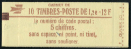 Neuf Sans Charnière N° 1974-C2b, 1f20 Rouge Sabine, Carnet De 10t Dont 3 à Sec Ou Partiellement... - Autres & Non Classés