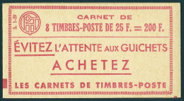 Neuf Sans Charnière N° 1011C-C1, 25f Rouge Type Muller, Carnet De 8ex, Piquage à Cheval Vertical,... - Autres & Non Classés