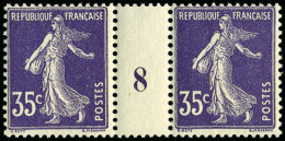 Neuf Sans Charnière N° 142, 35c Violet Semeuse Paire Verticale Millésime 8 T.B. - Autres & Non Classés