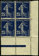 Neuf Sans Charnière N° 140b, 25c Semeuse Bleu Noir, Bloc De 4 Dont 2ex Neufs *, Cdf, T.B. - Autres & Non Classés