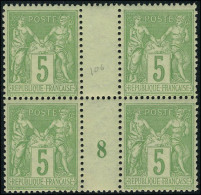 Neuf Sans Charnière N° 106, 5c Vert Jaune Bloc De 4 Millésime 8 T.B. - Autres & Non Classés