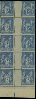 Neuf Sans Charnière N° 90, 15c Bleu, Bloc De 10, Interpanneau Sans Millésime, T.B. 2ex Cl - Andere & Zonder Classificatie