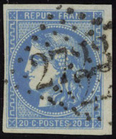 Oblitéré N° 46B, 20c Bleu, Type III, Report 2 + Le Même En Paire Hor. T.B. Maury - Other & Unclassified