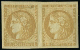 Neuf Avec Charnière N° 43B, 10c Bistre Jaune Paire Horizontale, Grandes Marges, Superbe, Signé... - Altri & Non Classificati