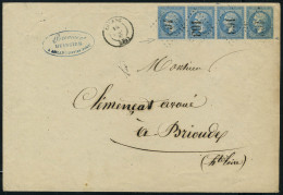 Lettre N° 22, 20c Bleu, Band Hor De 4 Avec Variétés : Filet D'encadrement Absent Sur 1ex Et... - Other & Unclassified