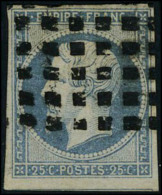 Oblitéré N° 15, 25c Bleu Obl Gros Points, T.B. Signé Brun - Autres & Non Classés