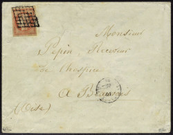 Lettre N° 7a, 1f Vermillon Vif Sur Lettre, Oblitéré Grille, Très Grandes Marges, Superbe,... - Autres & Non Classés