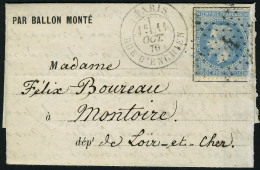 Lettre Le Louis Blanc (probable) Càd Paris R D'Enghien 11 Oct 70, Pour Montoire (L Et Ch), Arrivée 15... - Altri & Non Classificati