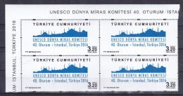 AC - TURKEY STAMP - UNESCO WORLD HERITAGE COMMITTEE 40th SESSION ISTANBUL MNH BLOCK OF FOUR 10 JULY 2016 - Nuovi