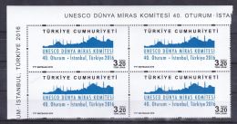 AC - TURKEY STAMP - UNESCO WORLD HERITAGE COMMITTEE 40th SESSION ISTANBUL MNH BLOCK OF FOUR 10 JULY 2016 - Nuevos