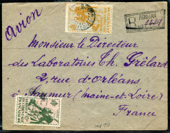 COTE D´IVOIRE - A.O.F. N° 14 + 20 / LR AVION D´ABIDJAN  LE 7/5/1946 POUR SAUMUR - TB - Cartas & Documentos