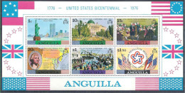 1975 ANGUILLA BF 9** Bicentenaire U.S.A, Statue Liberté, Thé, Drapeaux - Anguilla (1968-...)