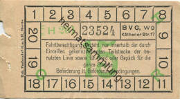 BVG Berlin Köthener Str. 17 - Fahrschein 1941 - Teilstrecke Sowie Für Hund Und Gepäck - Europe