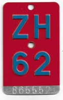 Velonummer Zürich ZH 62 - Plaques D'immatriculation