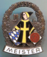 ARCHERY / SHOOTING, Hunter Jager Caccia - MEISTER 1959, Germany, Enamel, Vintage Pin, Badge - Archery