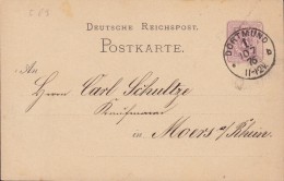 Germany Deutsche Reichspost Postal Stationery Ganzsache DORTMUND 1876 MOERS A. Rhein (2 Scans) - Postcards