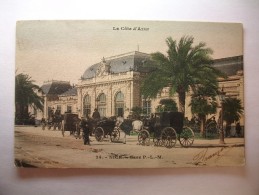 Carte Postale Nice Gare P-L-M (CPA Colorisée Oblitérée 1903 Timbre 5 Centimes) - Transport Ferroviaire - Gare