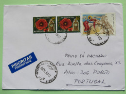 Romania 2014 Cover To Portugal - Flowers Clock Music Instruments - Storia Postale