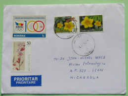 Romania 2015 Cover To Nicaragua - Flowers Olympics Shrimp - Lettres & Documents