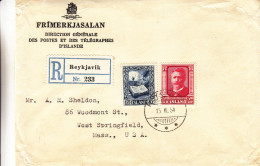 Islande - Lettre Recomm De 1954 - Oblit Reykjavik - Livres - Poëte - Politicien - Exp Vers Les USA - West Springfield - Brieven En Documenten